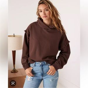 NWT Chocolate Brown American Eagle Pullover Crop Hoodie w/ Ruffled Sleeves (Med)